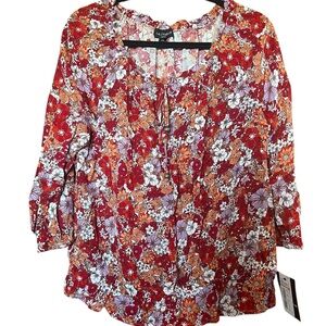 ✅ Dillards New Women's I.N. Studio Petite Peplum Floral Print Blouse Sz XLP